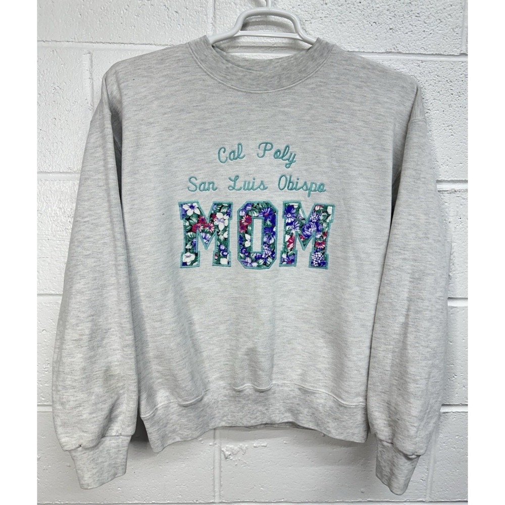 VTG Cal Poly San Luis Obispo Floral Quilt MOM Lettering Sweatshirt / Women's M‎
